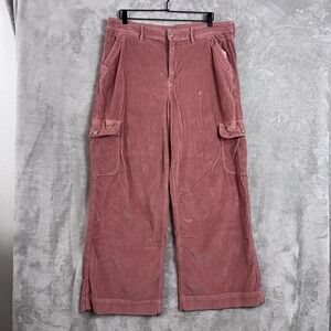 American Eagle Corduroy Baggy Cargo Pants‎ Women's 18 Red Stretch Wide Leg Y2K